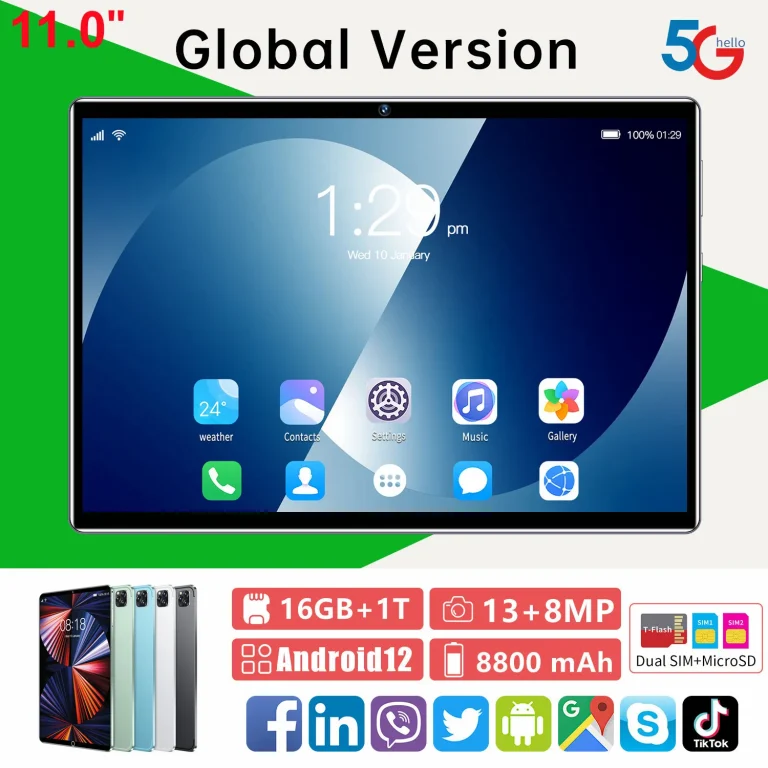 Novi 11 inčni tablet PC Android 12, 16GB RAM, 1TB ROM, Deca Core, Google Play, 5G WiFi, Bluetooth, GPS – TABLETI